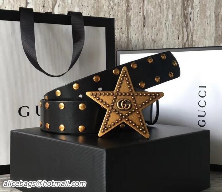 Classic Gucci Studded Leather Belt Black With Star Buckle 4532719