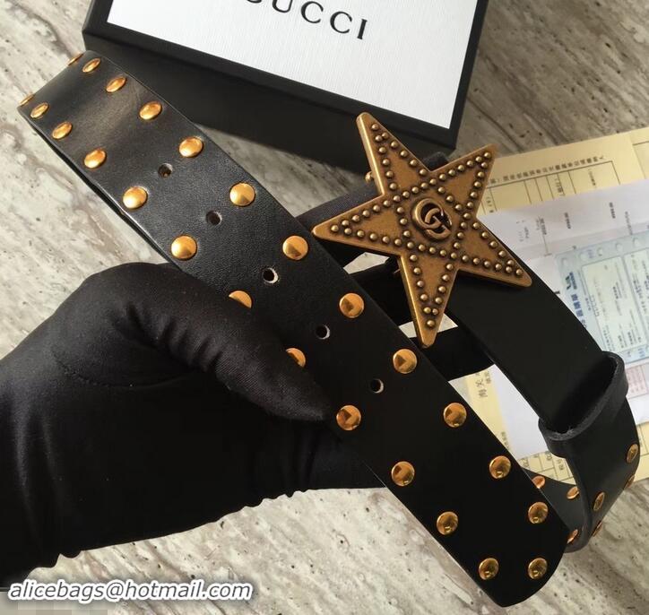 Classic Gucci Studded Leather Belt Black With Star Buckle 4532719