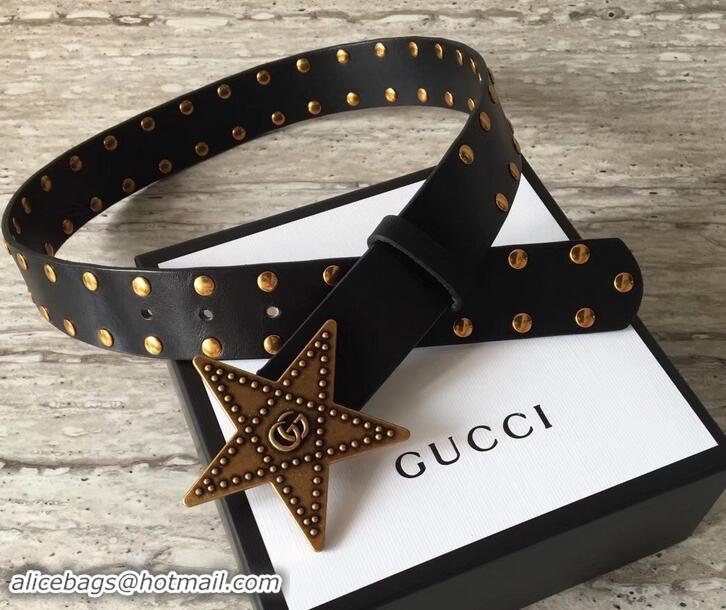 Classic Gucci Studded Leather Belt Black With Star Buckle 4532719