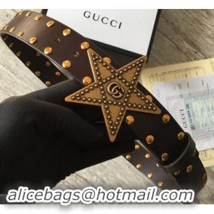 Faux Gucci Studded Leather Belt Coffee With Star Buckle 4532720