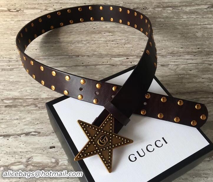 Faux Gucci Studded Leather Belt Coffee With Star Buckle 4532720