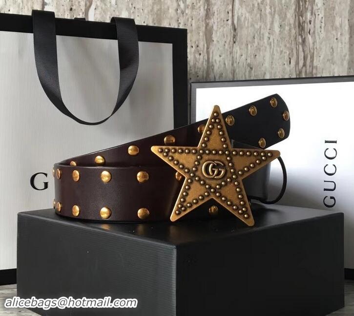 Faux Gucci Studded Leather Belt Coffee With Star Buckle 4532720