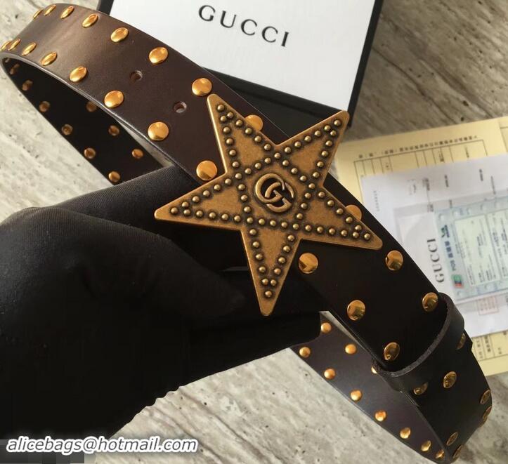 Faux Gucci Studded Leather Belt Coffee With Star Buckle 4532720