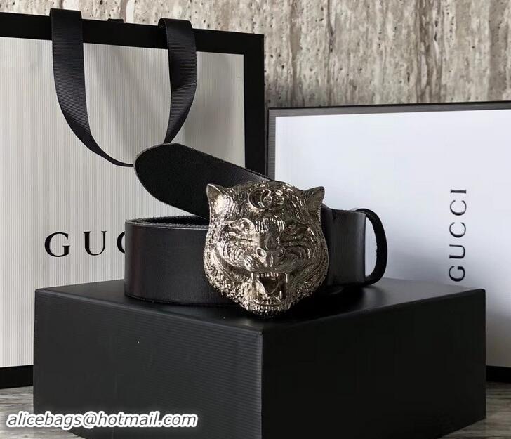 New Design Gucci Leather Belt Black With Feline Buckle 409420