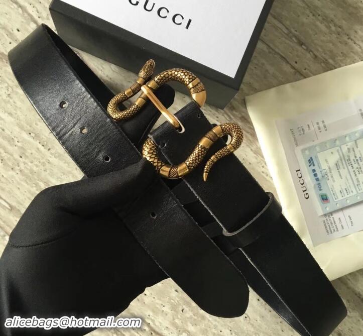 Cheap Gucci Leather Belt Black With Snake Buckle 458935