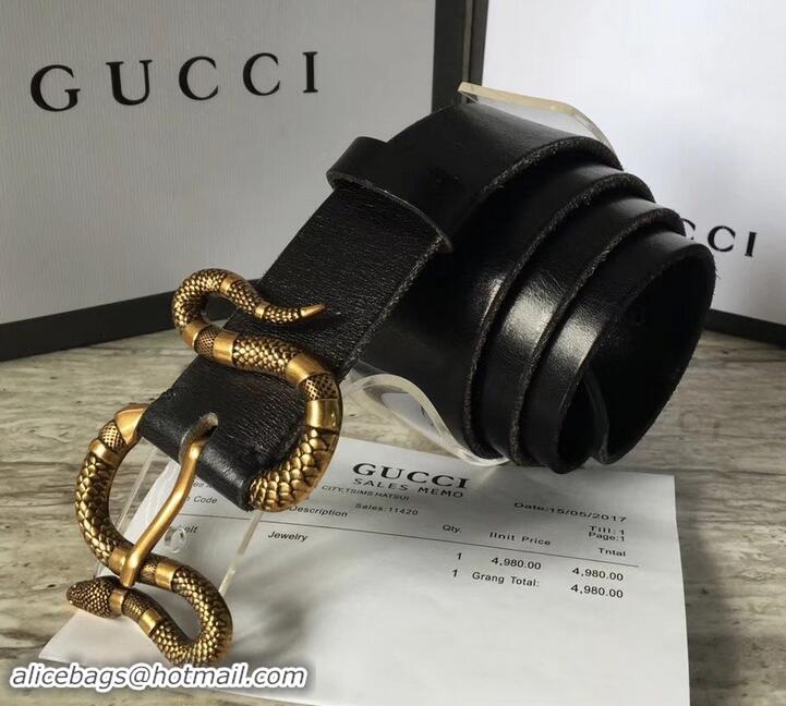 Cheap Gucci Leather Belt Black With Snake Buckle 458935