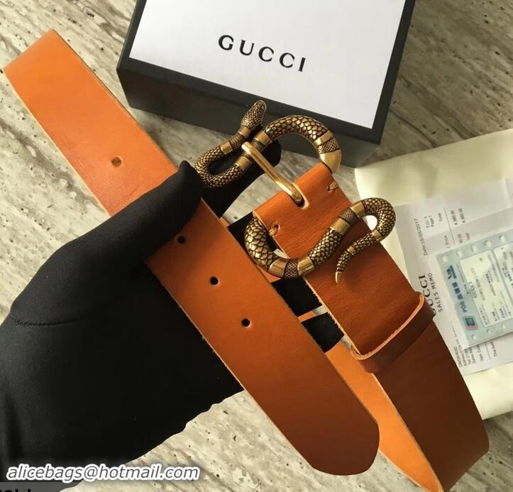 Top Sale Gucci Leather Belt Khaki With Snake Buckle 458935