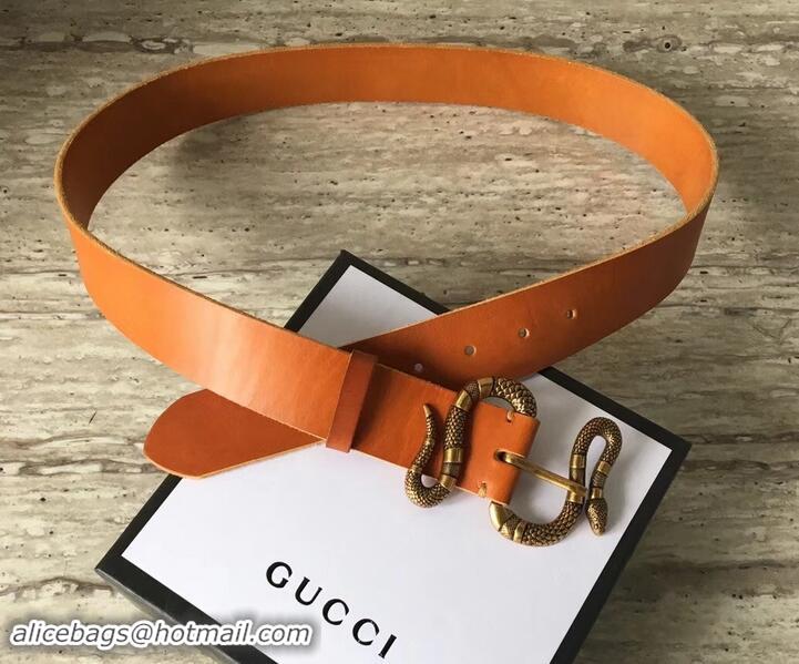 Top Sale Gucci Leather Belt Khaki With Snake Buckle 458935