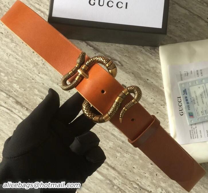 Top Sale Gucci Leather Belt Khaki With Snake Buckle 458935