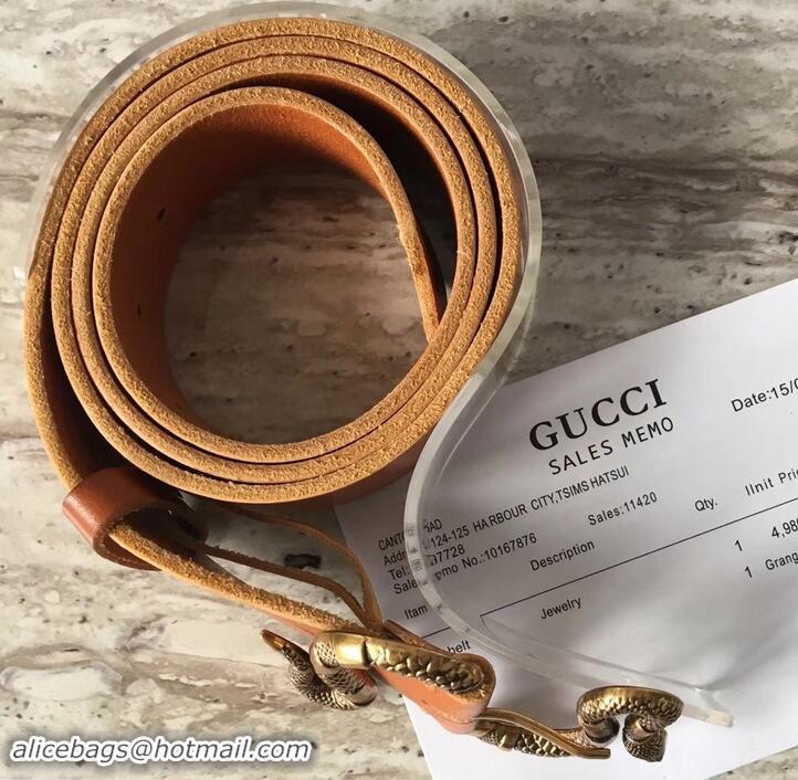 Top Sale Gucci Leather Belt Khaki With Snake Buckle 458935