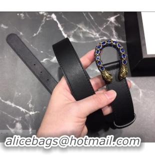 Best Price Gucci Width 3cm Leather Belt Black with Blue Crystal Dionysus Buckle 458936