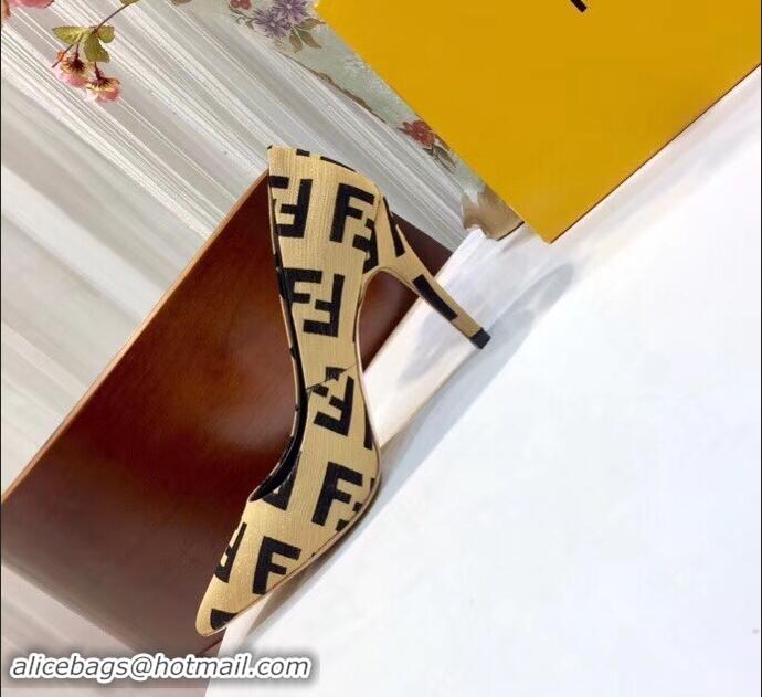 Discount Brand Fendi Heel 9cm FF Logo Pumps F91601 Apricot 2019