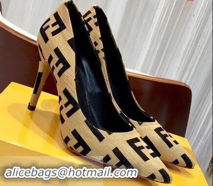 Discount Brand Fendi Heel 9cm FF Logo Pumps F91601 Apricot 2019