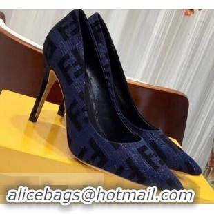 Inexpensive Fendi Heel 9cm FF Logo Pumps F91601 Dark Blue 2019