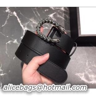 Top Quality 3.5cm Leather Belt Black with White Crystal Dionysus Buckle 458939