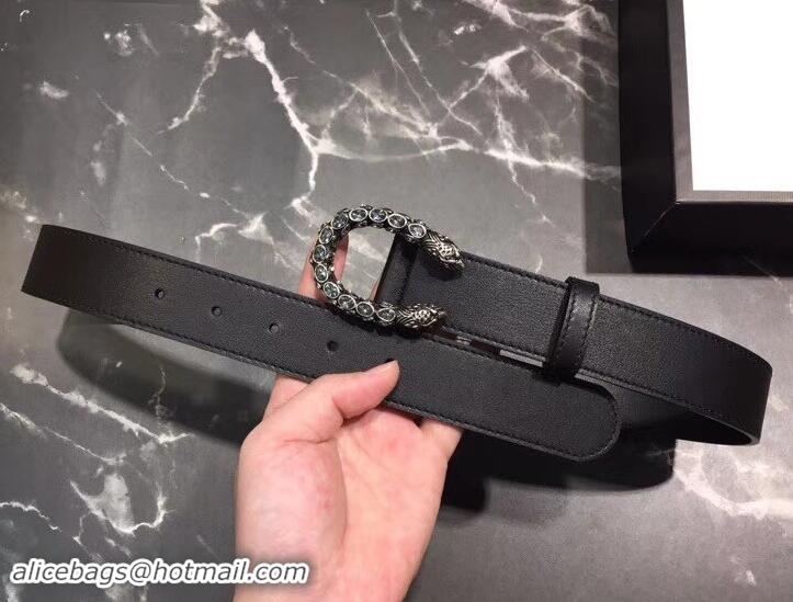 Top Quality 3.5cm Leather Belt Black with White Crystal Dionysus Buckle 458939