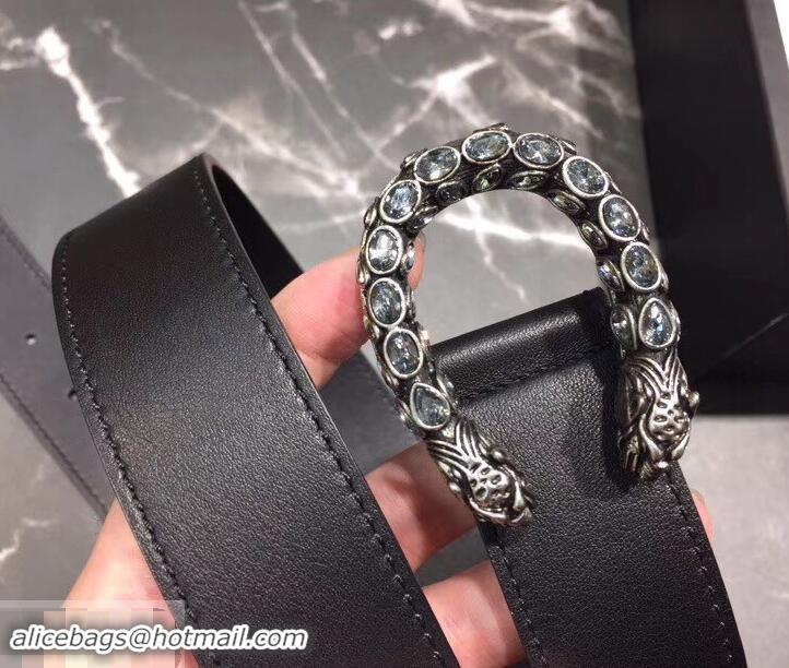 Top Quality 3.5cm Leather Belt Black with White Crystal Dionysus Buckle 458939