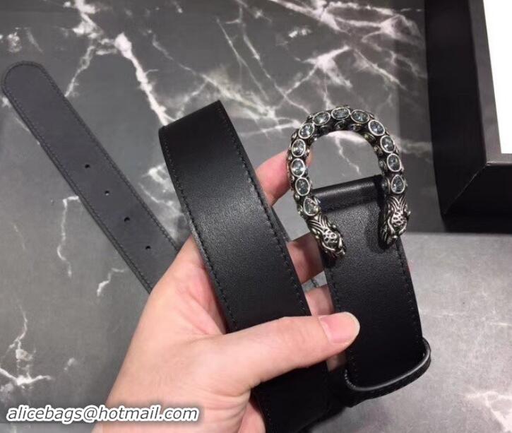 Top Quality 3.5cm Leather Belt Black with White Crystal Dionysus Buckle 458939