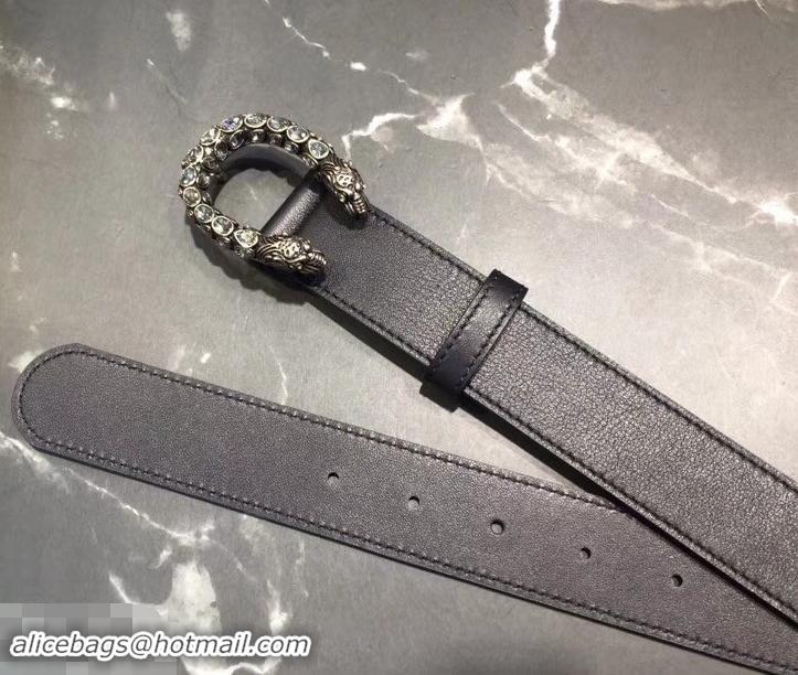 Top Quality 3.5cm Leather Belt Black with White Crystal Dionysus Buckle 458939