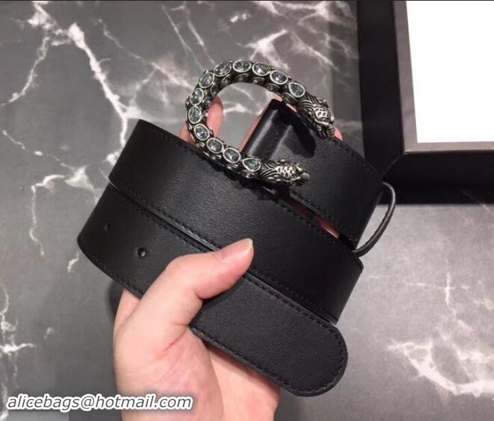 Top Quality 3.5cm Leather Belt Black with White Crystal Dionysus Buckle 458939