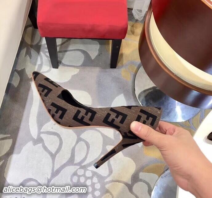 Cheapest Fendi Heel 9cm FF Logo Pumps F91601 Coffee 2019