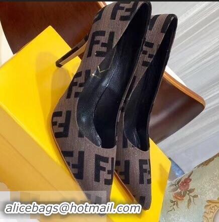 Cheapest Fendi Heel 9cm FF Logo Pumps F91601 Coffee 2019