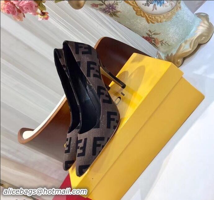 Cheapest Fendi Heel 9cm FF Logo Pumps F91601 Coffee 2019