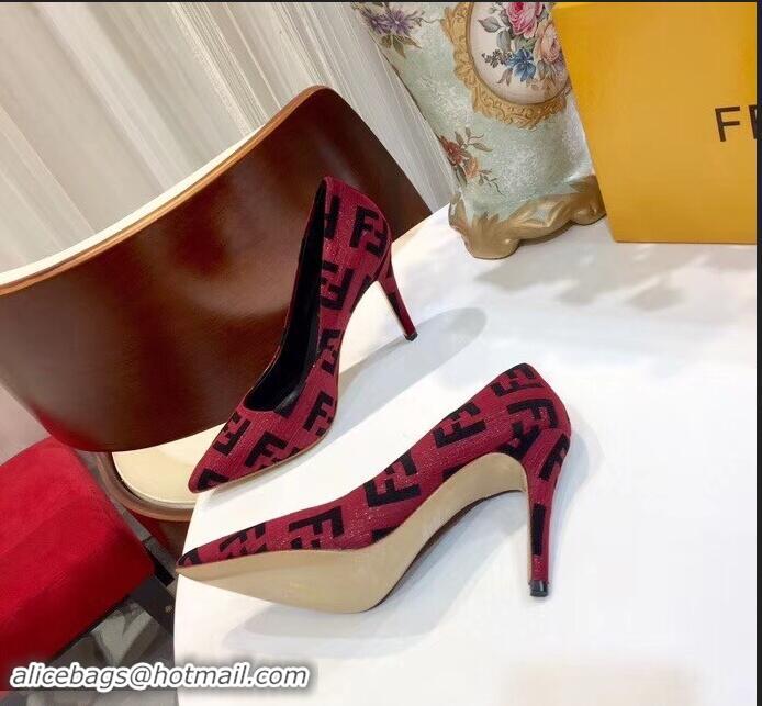 Popular Style Fendi Heel 9cm FF Logo Pumps F91601 Red 2019