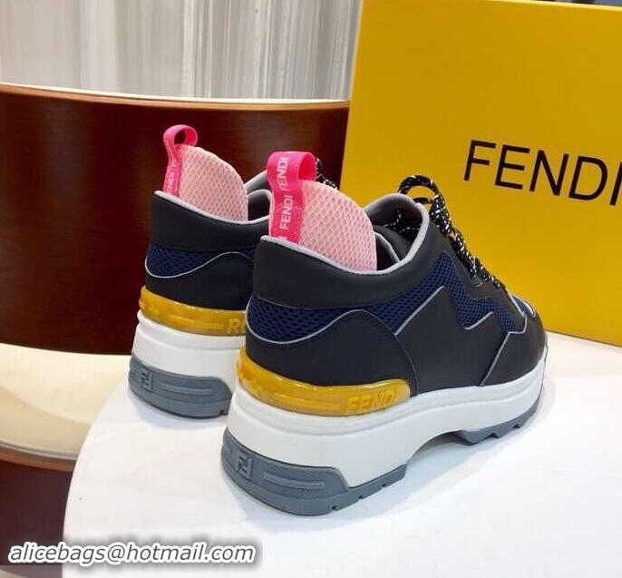 Buy Free Fendi Padded Cushion Leather Lace-Up Sneakers F91606 Black 2019