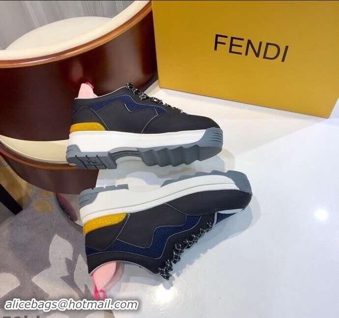 Buy Free Fendi Padded Cushion Leather Lace-Up Sneakers F91606 Black 2019