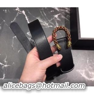 New Fashion Gucci Width 3.5cm Leather Belt Black with Red Crystal Dionysus Buckle 458942