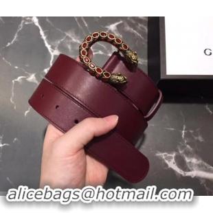 Classic Gucci Width 3.5cm Leather Belt Burgundy with Crystal Dionysus Buckle 458943