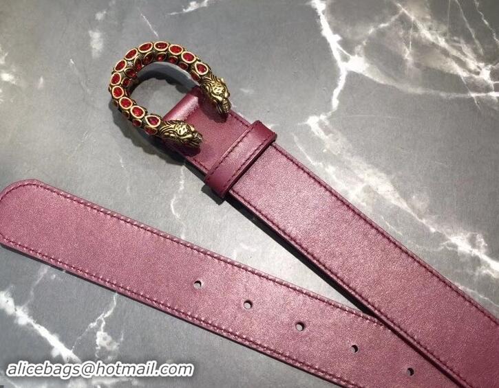 Classic Gucci Width 3.5cm Leather Belt Burgundy with Crystal Dionysus Buckle 458943