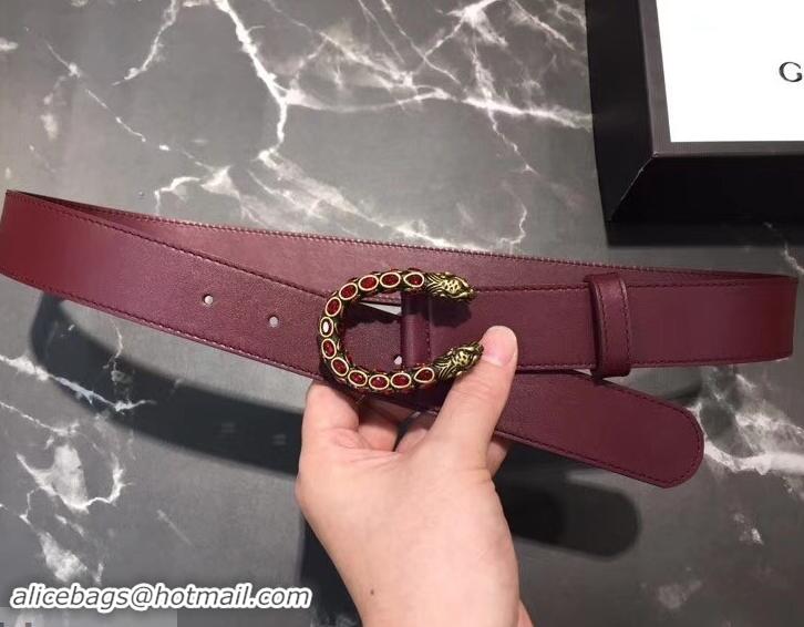 Classic Gucci Width 3.5cm Leather Belt Burgundy with Crystal Dionysus Buckle 458943