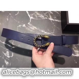 Discount Gucci Width 3.5cm Leather Belt Navy Blue with Crystal Dionysus Buckle 458944