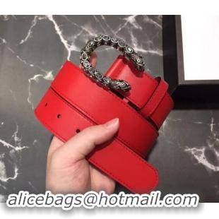 Hot Sale Gucci Width 3.5cm Leather Belt Red with White Crystal Dionysus Buckle 458945