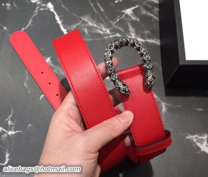 Hot Sale Gucci Width 3.5cm Leather Belt Red with White Crystal Dionysus Buckle 458945