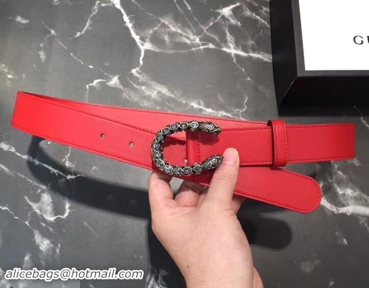 Hot Sale Gucci Width 3.5cm Leather Belt Red with White Crystal Dionysus Buckle 458945