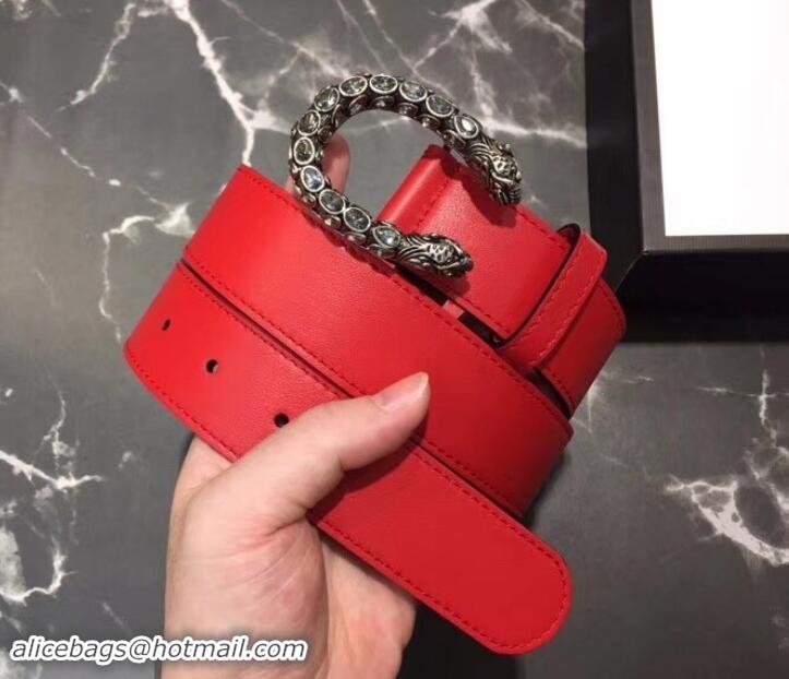 Hot Sale Gucci Width 3.5cm Leather Belt Red with White Crystal Dionysus Buckle 458945