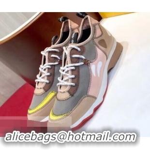 Promotional Fendi Zig-Zag Stitching Technical Mesh Low-Top Women's/Men's Sneakers F91608  Beige 2019