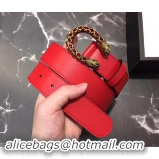 Popular Gucci Width 3.5cm Leather Belt Red with Red Crystal Dionysus Buckle 458946