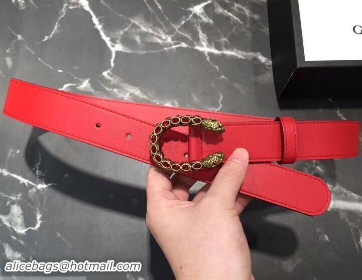 Popular Gucci Width 3.5cm Leather Belt Red with Red Crystal Dionysus Buckle 458946