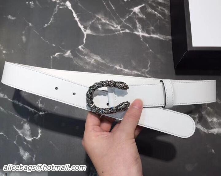 New Stylish Gucci Width 3.5cm Leather Belt White with White Crystal Dionysus Buckle 458946