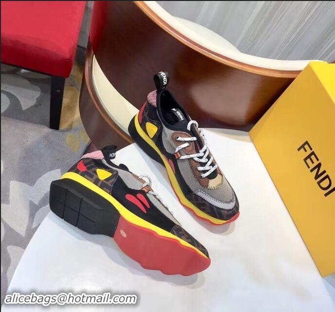 Hot Sell Fendi Zig-Zag Stitching Technical Mesh Low-Top Women's/Men's Sneakers F91609 Black/Multicolor 2019