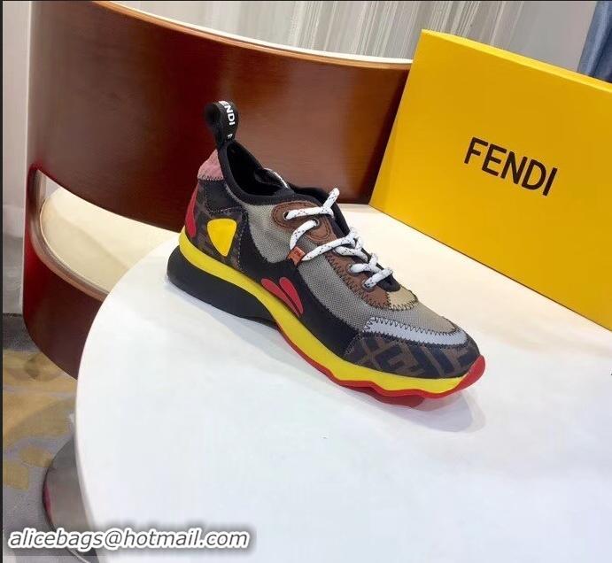 Hot Sell Fendi Zig-Zag Stitching Technical Mesh Low-Top Women's/Men's Sneakers F91609 Black/Multicolor 2019