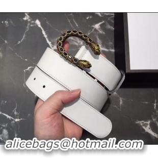 Classic Hot Gucci Width 3.5cm Leather Belt White with Blue Crystal Dionysus Buckle 458947