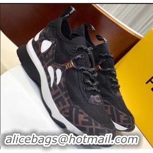 Hot Sale Fendi Zig-Zag Stitching Technical Mesh Low-Top Women's/Men's Sneakers F91609 Black 2019