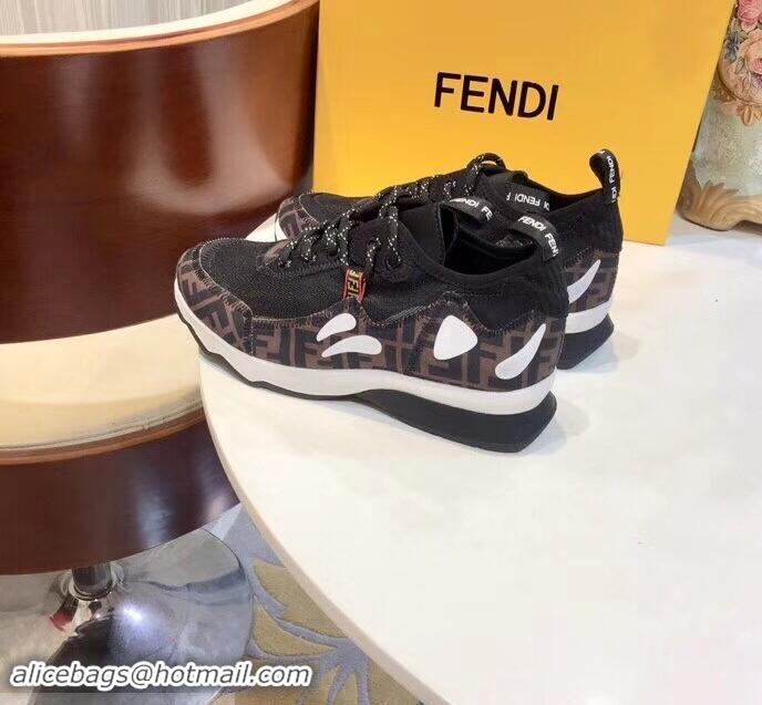 Hot Sale Fendi Zig-Zag Stitching Technical Mesh Low-Top Women's/Men's Sneakers F91609 Black 2019