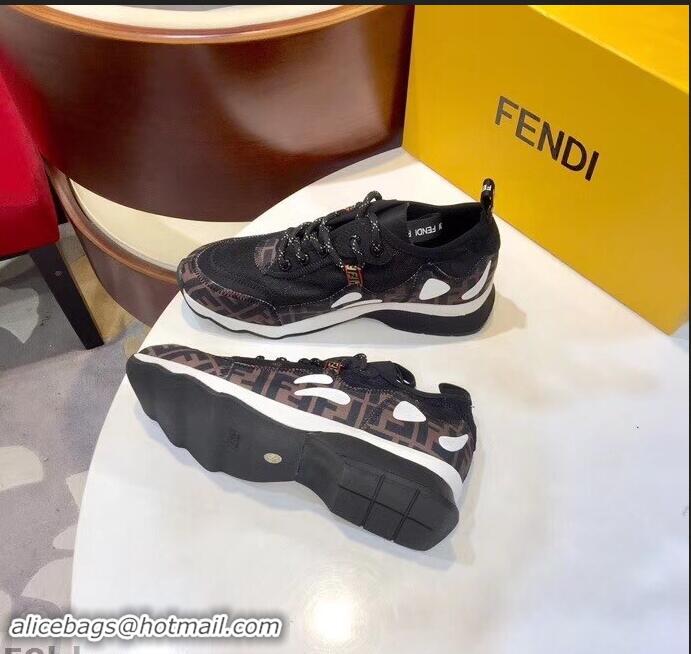 Hot Sale Fendi Zig-Zag Stitching Technical Mesh Low-Top Women's/Men's Sneakers F91609 Black 2019