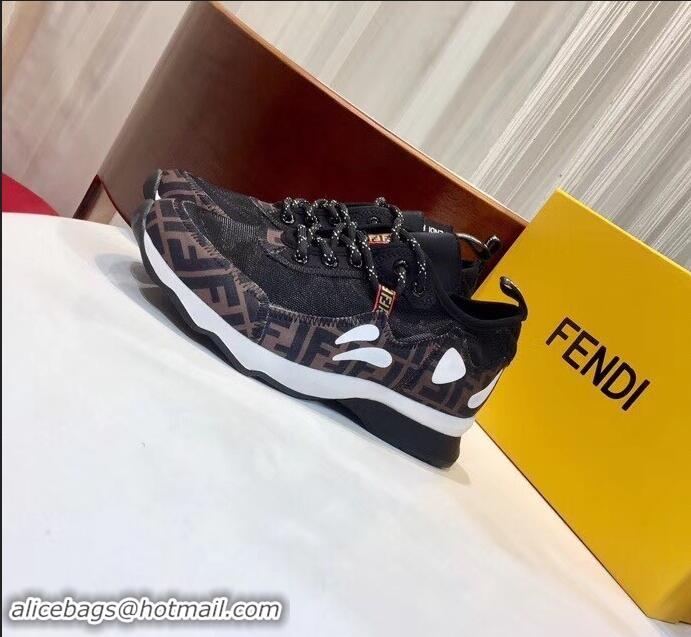 Hot Sale Fendi Zig-Zag Stitching Technical Mesh Low-Top Women's/Men's Sneakers F91609 Black 2019